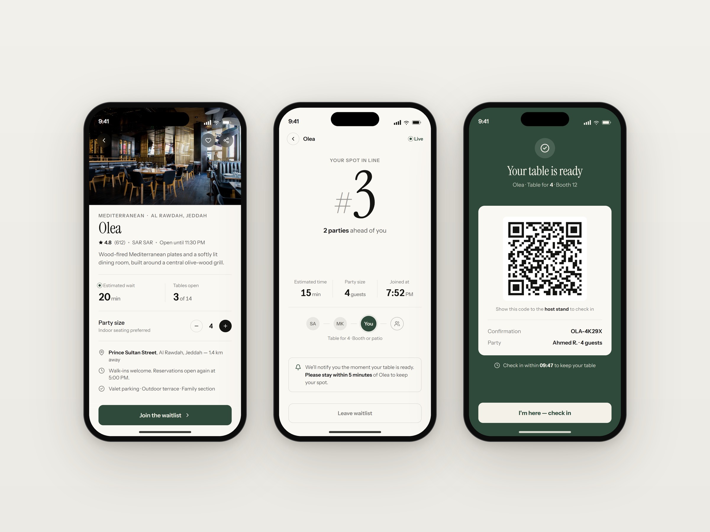 Daur restaurant queue and reservations mobile app built by Vootlabs, showing live waitlist position