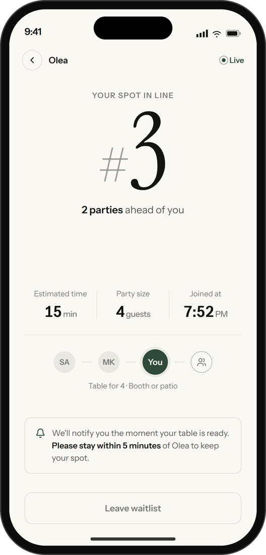 Daur app real-time table availability screen
